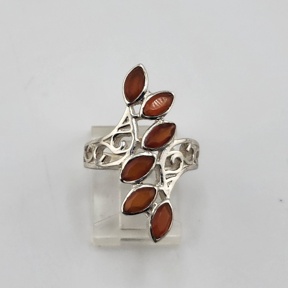 Sterling Silver 925 Orange Topaz Ornate Ring Size 7